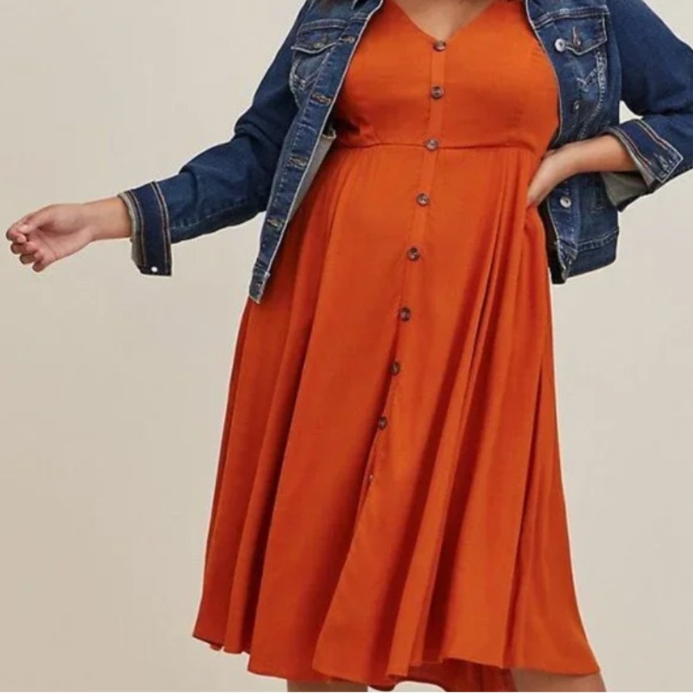 Torrid Orange V-Neck Midi Sundress size 2